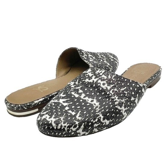 Yosi Samra Parker Mules Gray Snake Embossed Leather Open Back Flats Size 7 - Picture 4 of 16